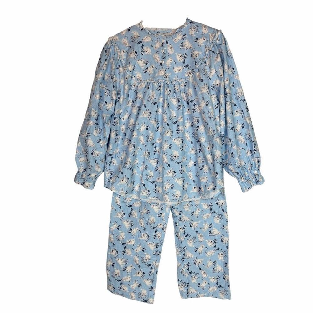 Lanz of Salzburg Kitten Flannel Pajamas Small Blue White